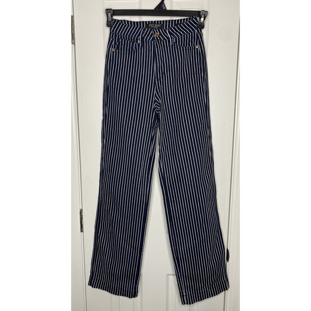 Judy Blue Women's Straight‎ Fit Pinstripe Denim Jeans Blue Size 1/25